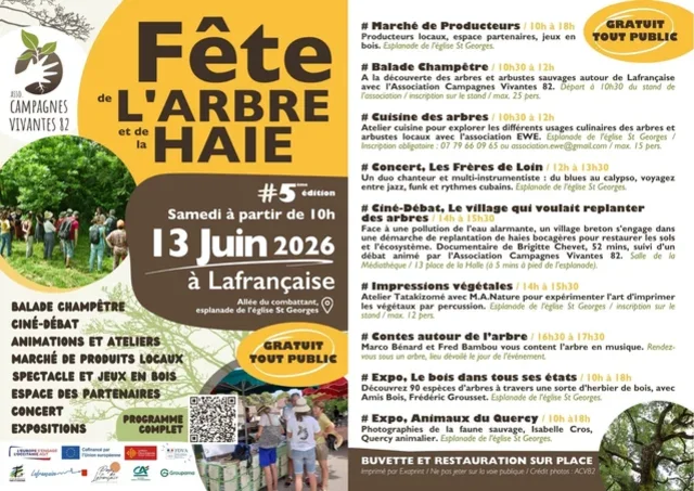 Fête de l'Arbre et de la Haie, Lafrançaise, samedi 13 juin, Association Campagnes Vivantes 82
