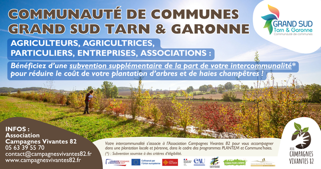 Communauté de Communes Grand Sud Tarn-et-Garonne, subvention pour planter des arbres champêtres