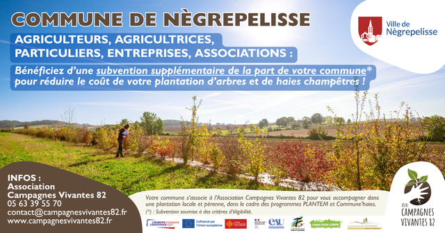 Nègrepelisse, aide financière pour la plantation d'arbres et de haies champêtres, Association Campagnes Vivantes 82