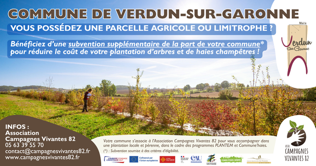 Verdun-sur-Garonne, aide financière pour la plantation d'arbres et de haies champêtres, Association Campagnes Vivantes 82