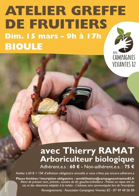 Atelier greffe de fruitiers, Bioule, Assocaiton Campagnes Vivantes 82